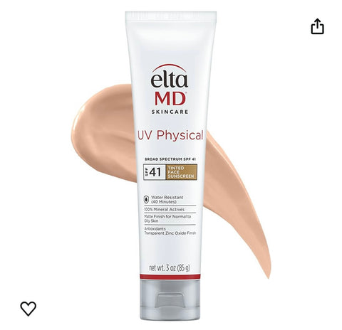 EltaMD UV Physical Tinted Sunscreen for Face, SPF 41 Tinted Sunscreen, 100% Mineral Active Sunscreen, 3.0 oz Tube